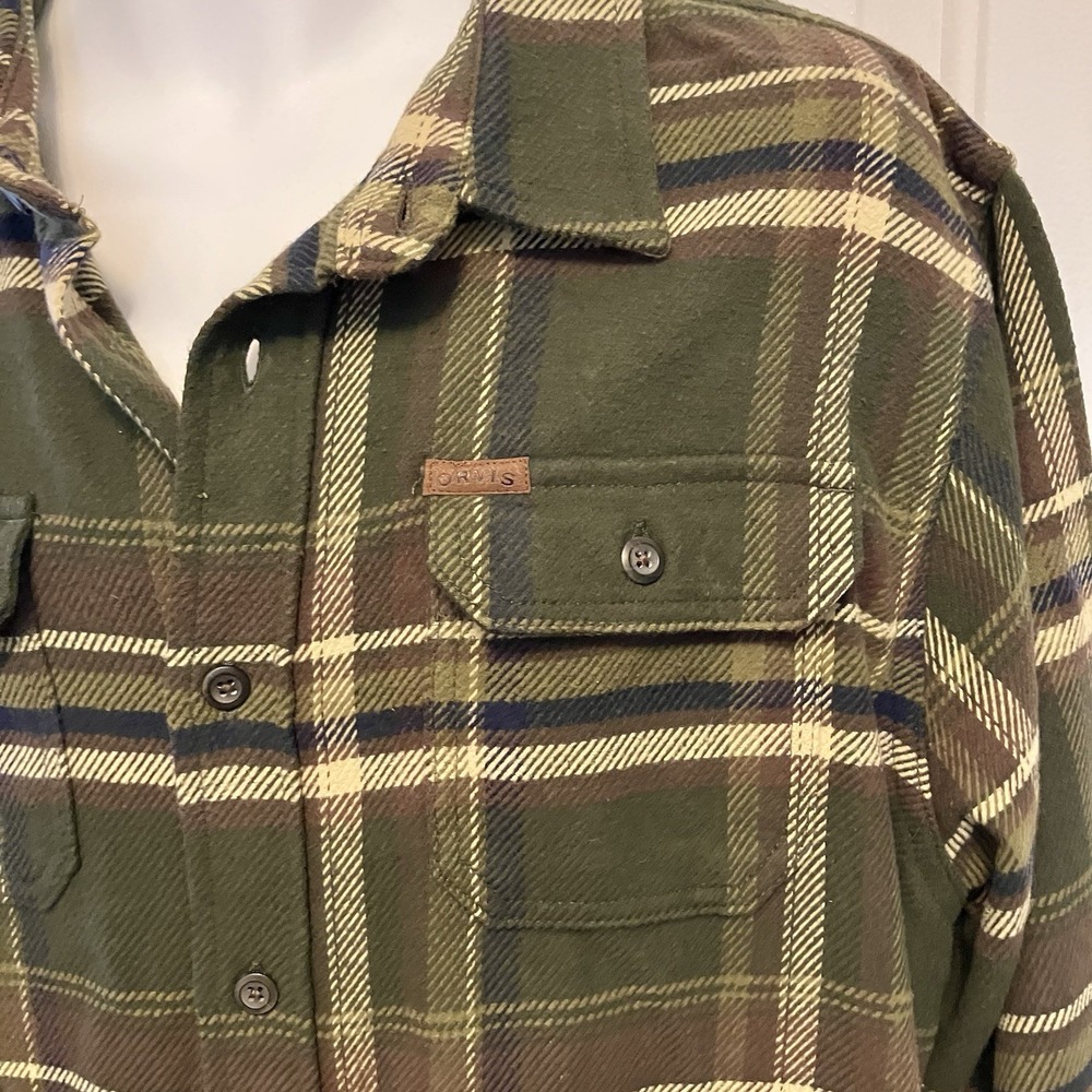 Orvis Men's Sz XL Heavy Green Brown Plaid Flannel Shirt Jacket Shacket Fisherman - Picture 4 of 8